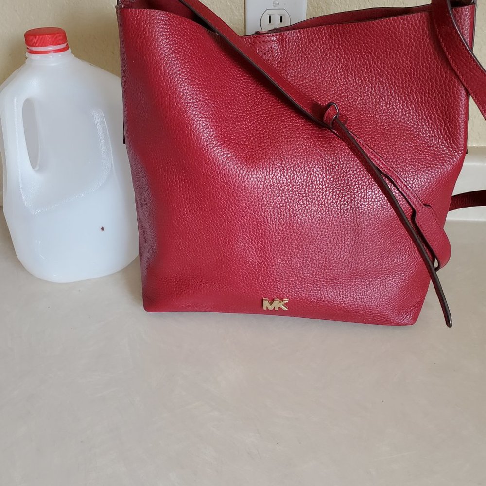 Euc Michael Kors Junie Crimson Leather Shoulder Bag c - Picture 3 of 13
